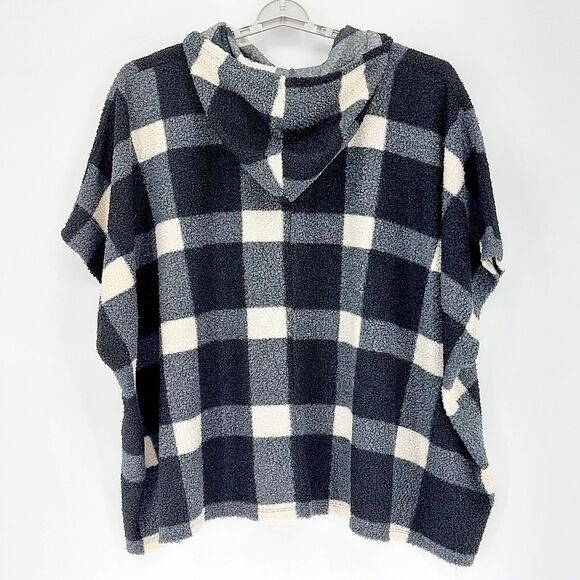 Lane Bryant Poncho Sz 18/20 Hooded Black Cream Checkered Lagenlook Cottagecore - Picture 2 of 7